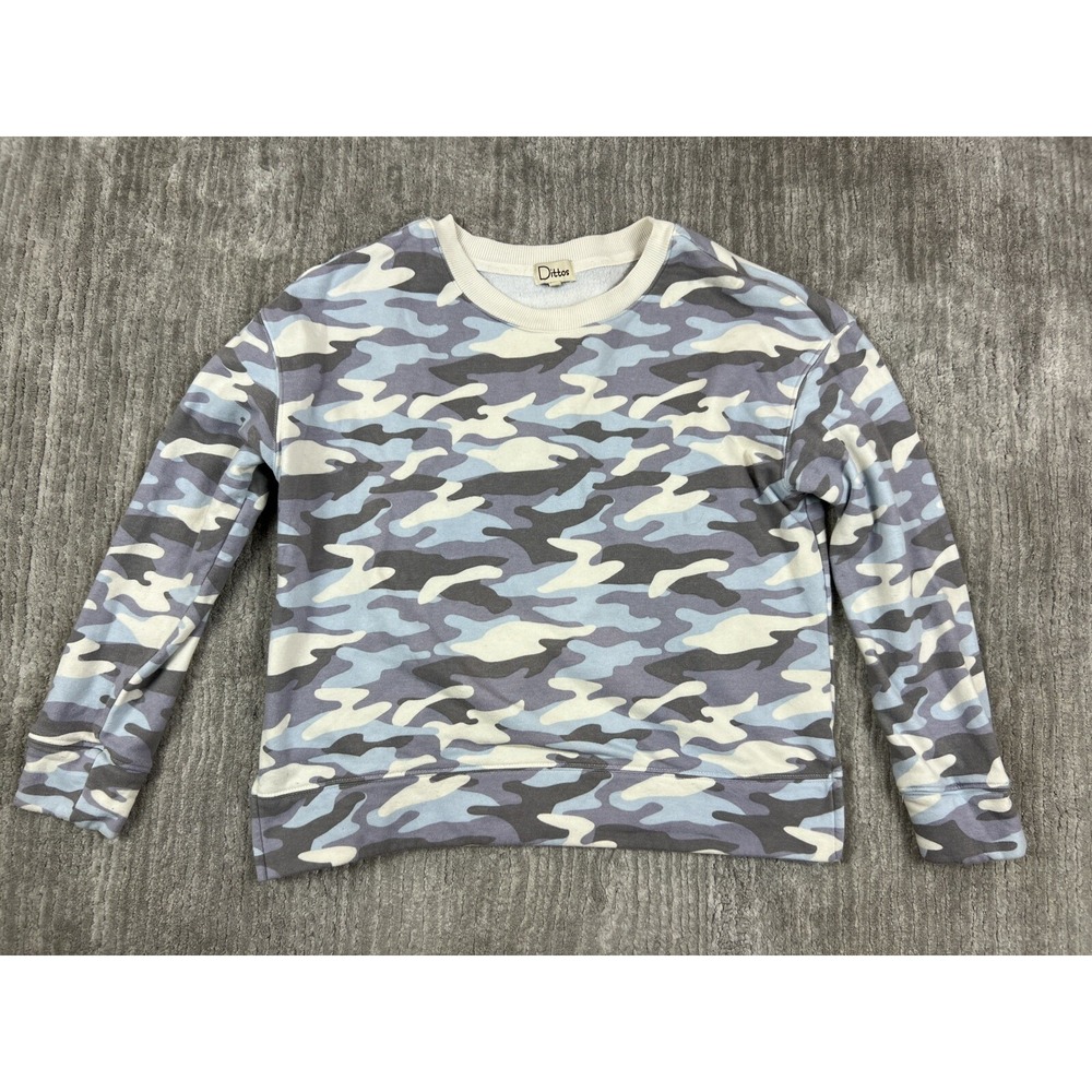 Dittos Sweatshirt Women XL Blue Camo Crew Neck Long Sleeve Fleece Pullover 5106C